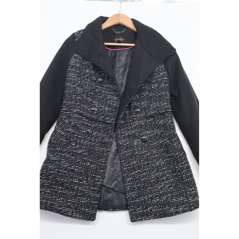 Jessica Simpson Womens Tweed & Solid Black Double-Breasted Coat Size 16